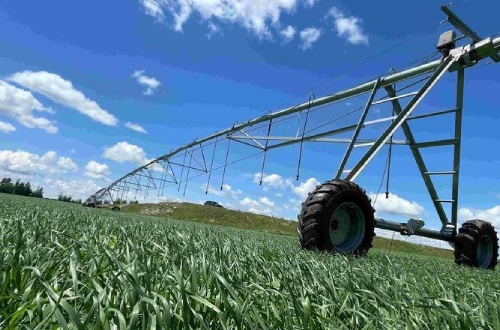 Large scale translational agricultural sprinkler irrigation machine.png
